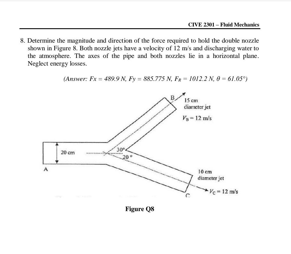 Solved CIVE 2301 Fluid Mechanics 8. Determine the