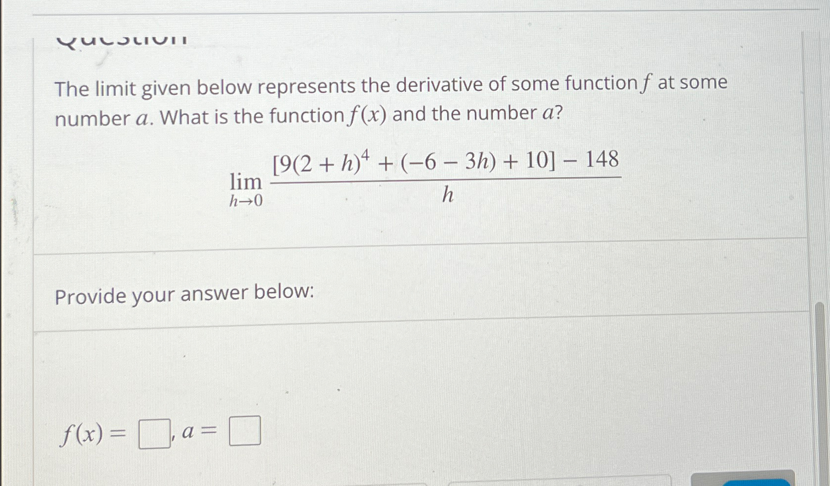 Solved The limit given below represents the derivative of | Chegg.com