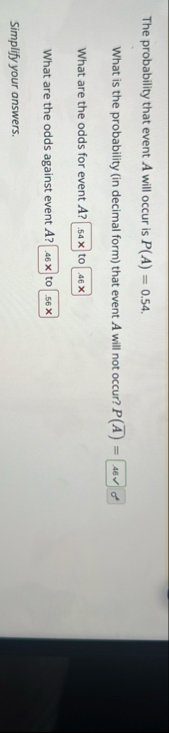 Solved The probability that event A will occur is | Chegg.com