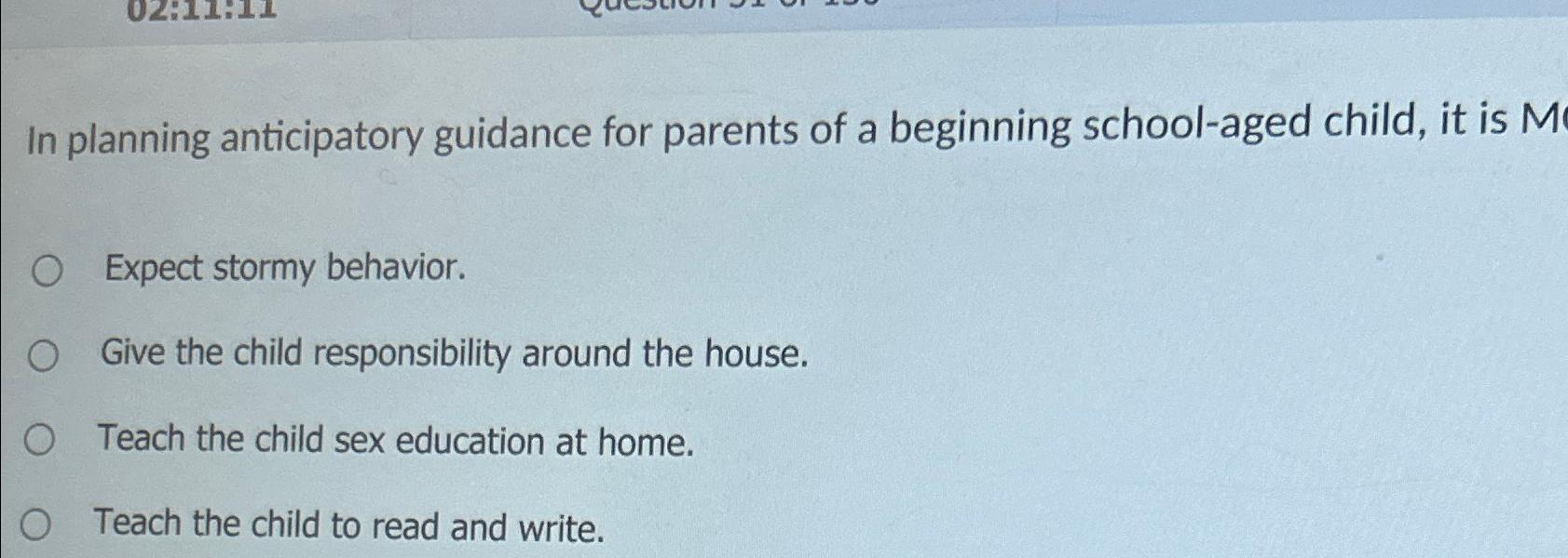 Solved In planning anticipatory guidance for parents of a | Chegg.com