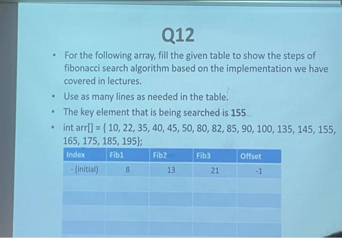 Solved - For the following array, fill the given table to | Chegg.com