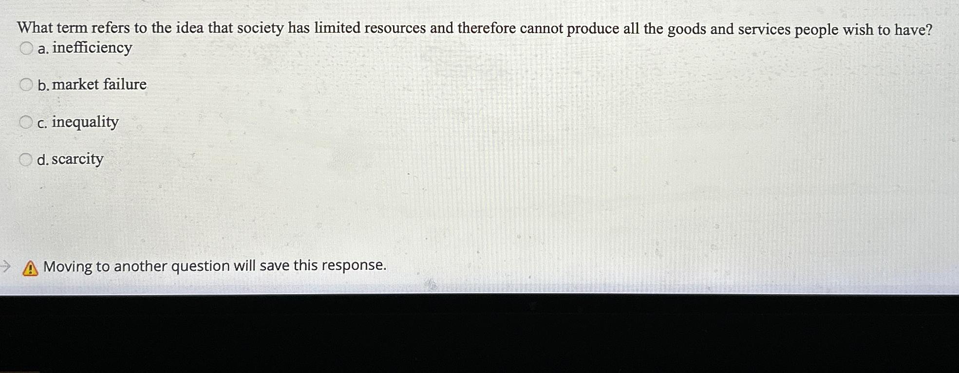 Solved What term refers to the idea that society has limited 