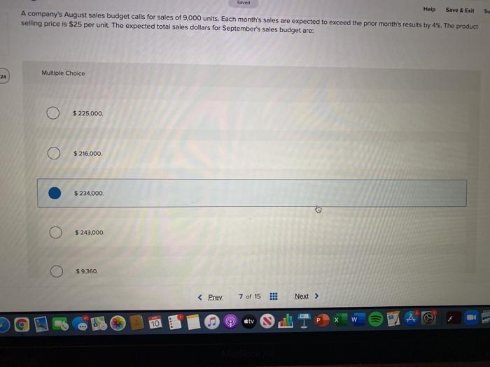 Solved Saved Help Save & Exit A Company's August Sales | Chegg.com