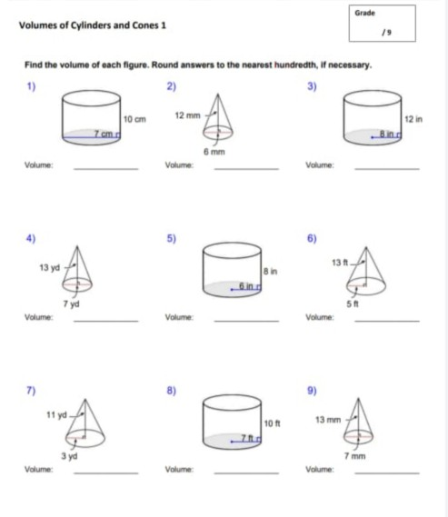 Solved Volumes of Cylinders and Cones 1 Find the volume of | Chegg.com