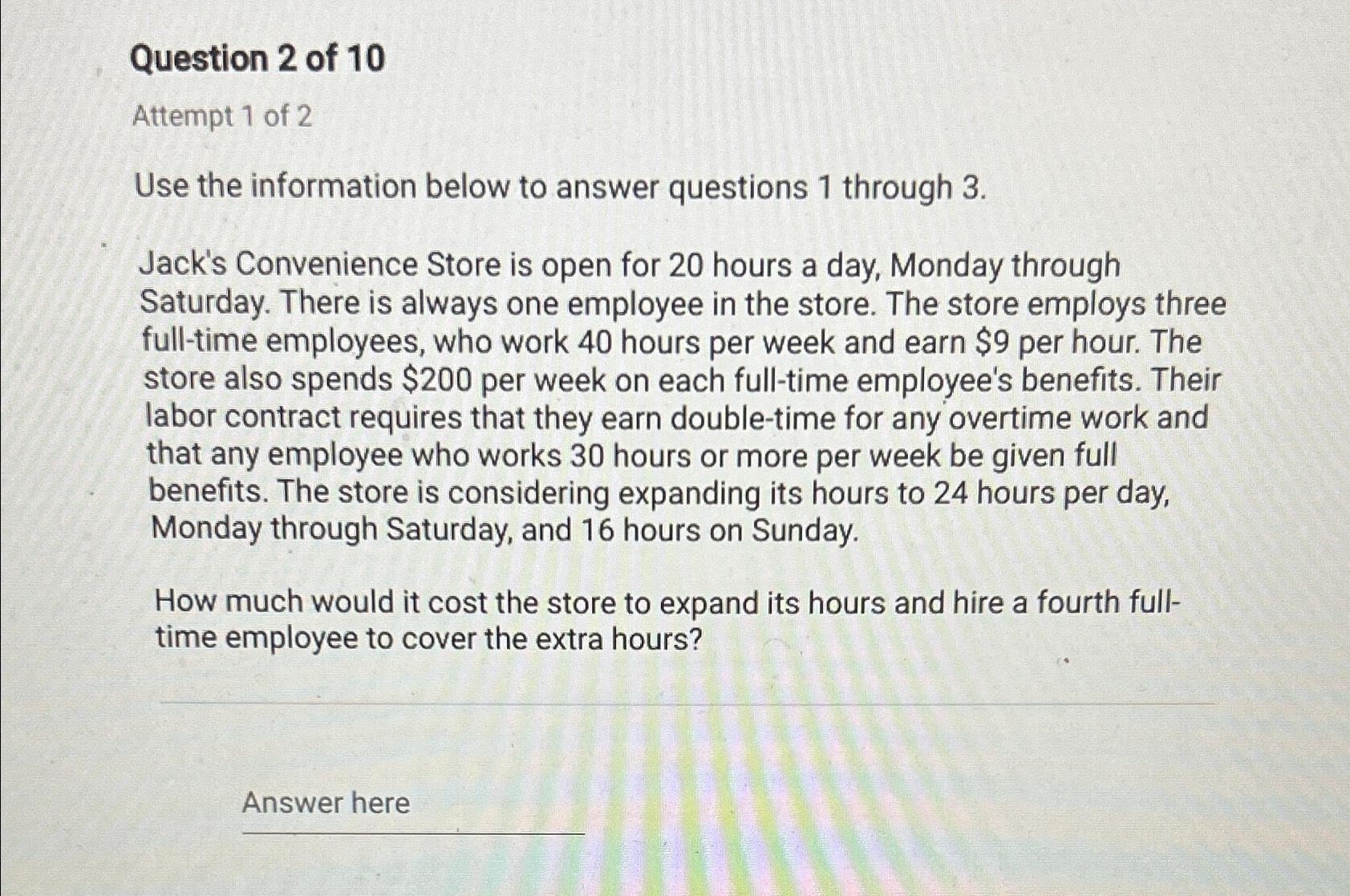 Solved Question 2 ﻿of 10Attempt 1 ﻿of 2Use the information | Chegg.com