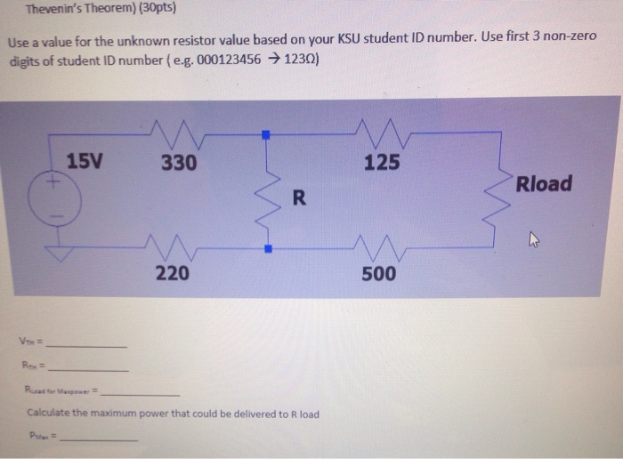 Solved Use Thevenin Theorem To Find Vth Rth Rload Max 8483