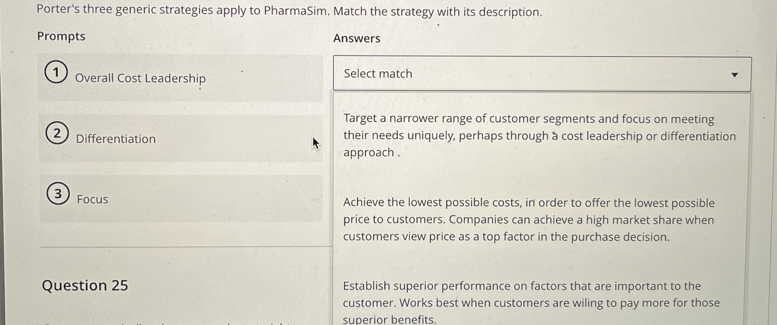 Solved Porter's three generic strategies apply to PharmaSim. | Chegg.com