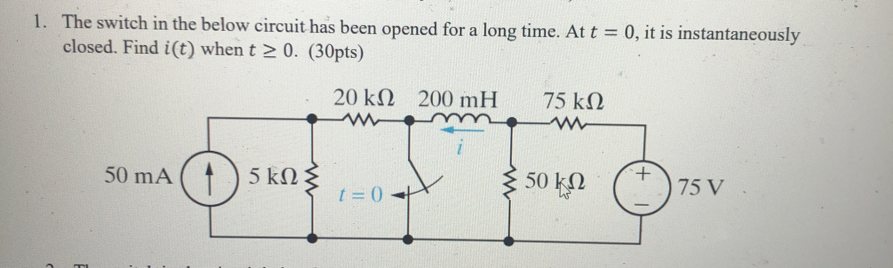 Solved The switch in the below circuit has been opened for a | Chegg.com