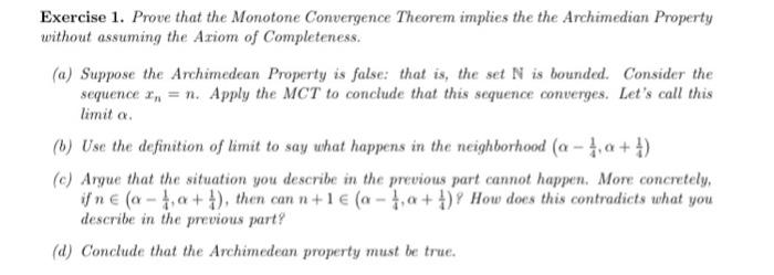 Solved Exercise 1. Prove That The Monotone Convergence | Chegg.com