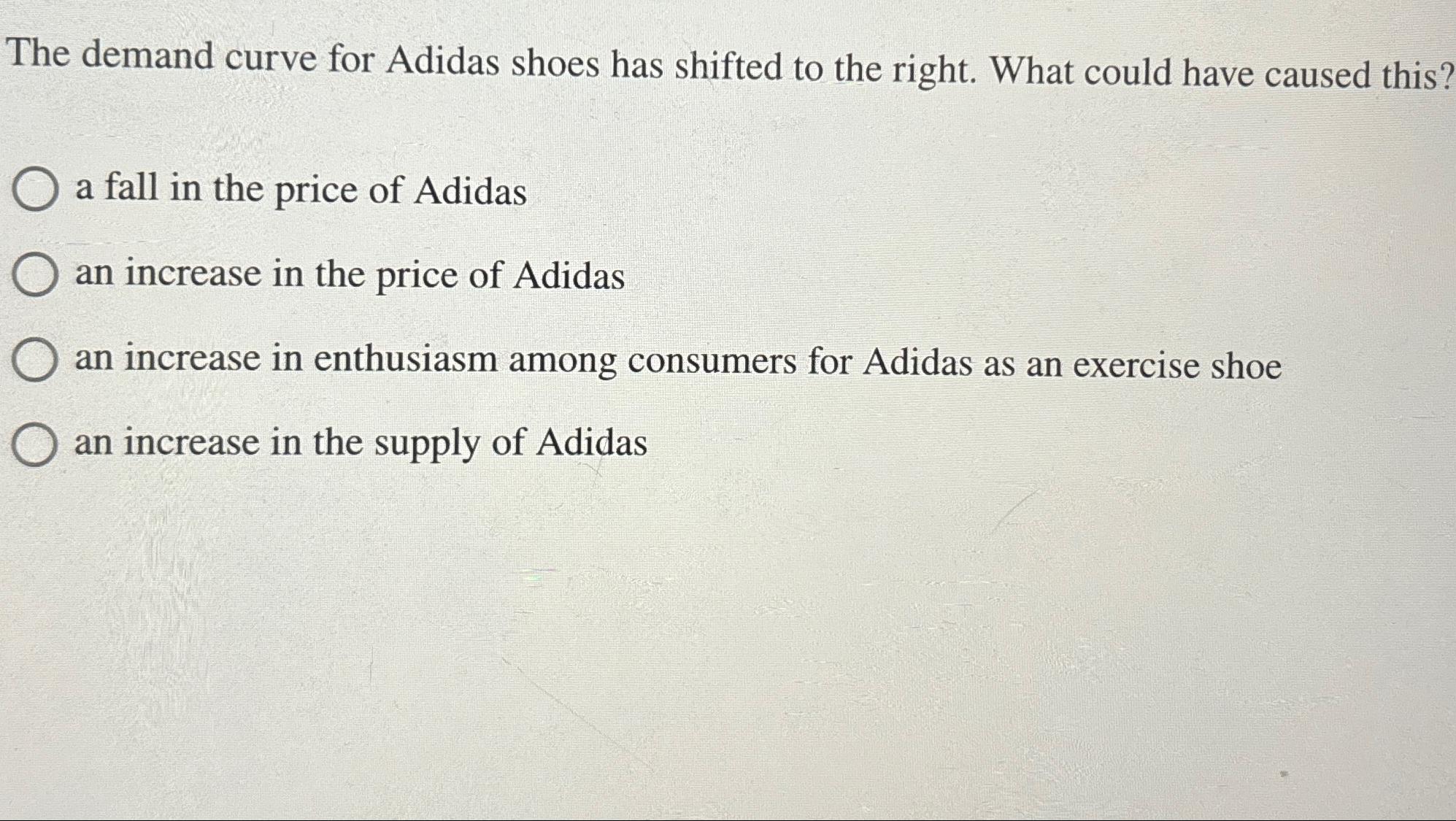 Solved The demand curve for Adidas shoes has shifted to the | Chegg.com