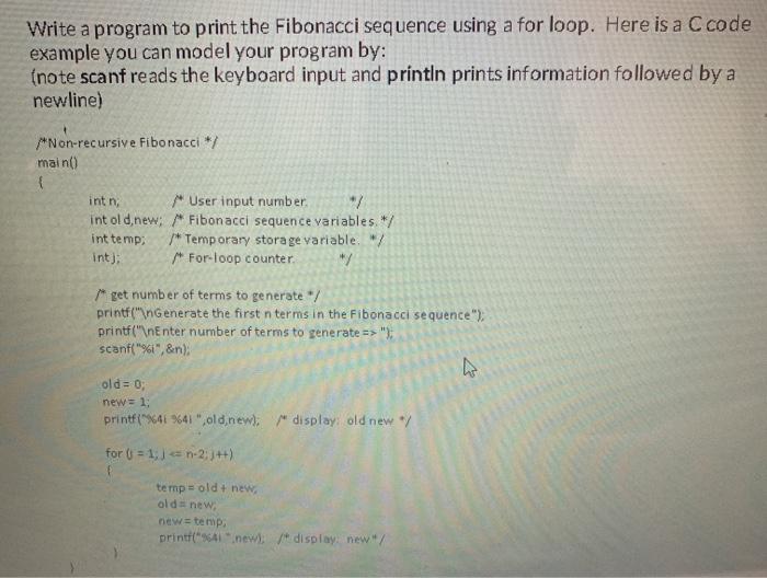 Solved Write a program to print the Fibonacci sequence using | Chegg.com