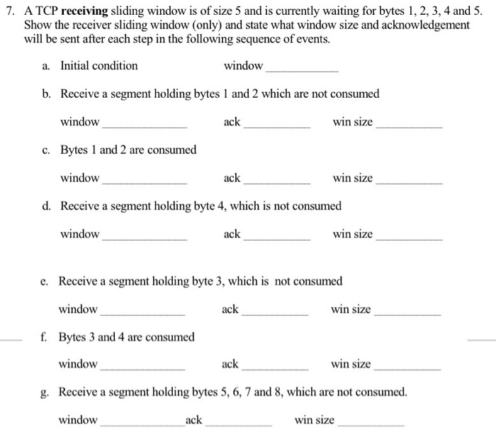 Solved 7. A TCP receiving sliding window is of size 5 and is | Chegg.com