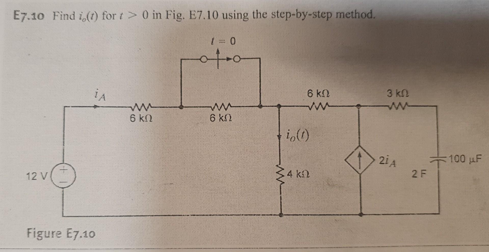 Solved E7 10 Find I T For T 0 In Fig E7 10 Using The