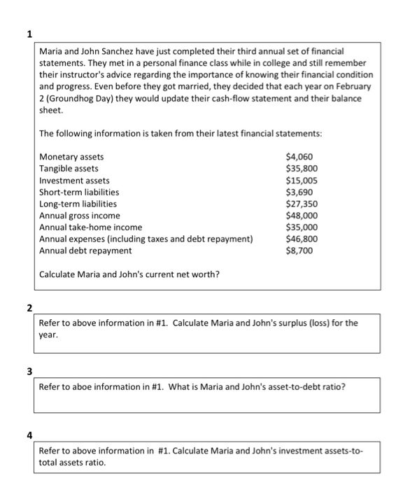 Solved Maria and John Sanchez have just completed their | Chegg.com