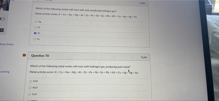 Solved 2 pts Which of the following metals will react with | Chegg.com