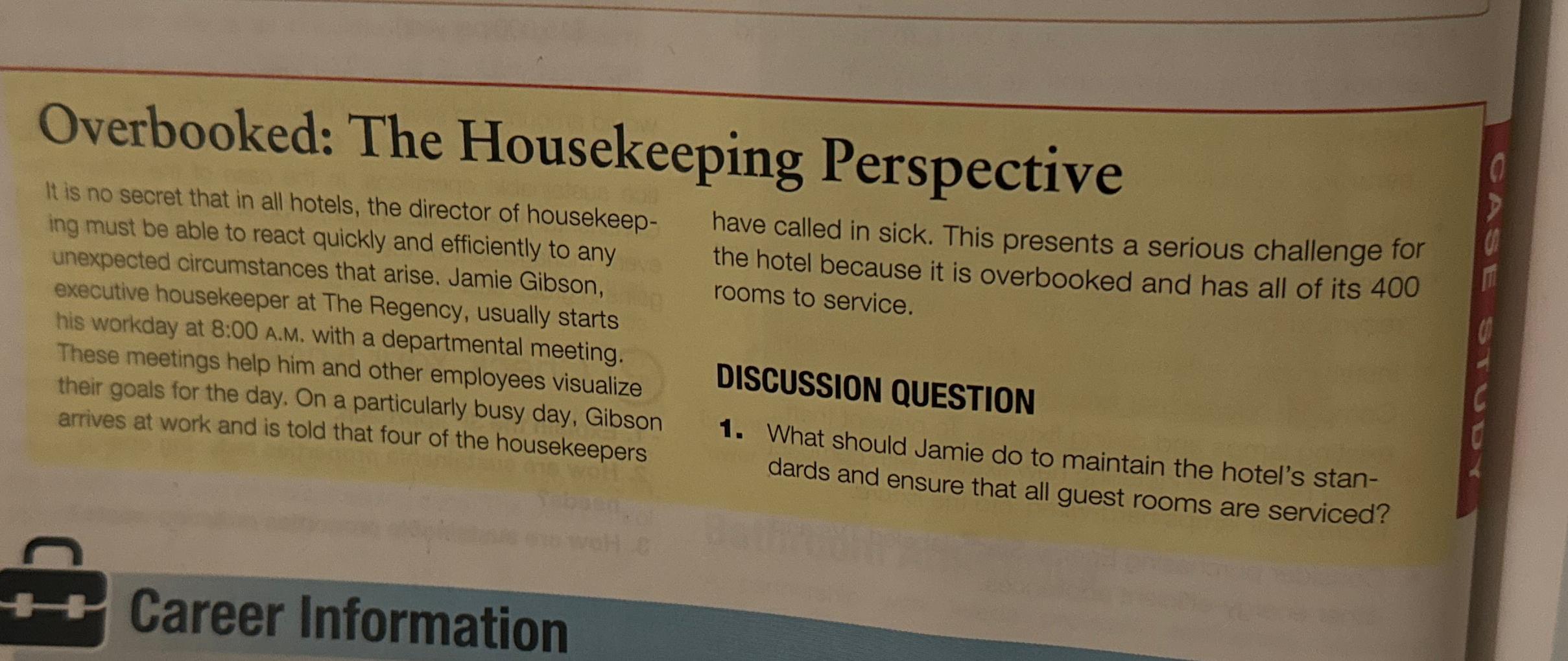 case study overbooked the housekeeping perspective