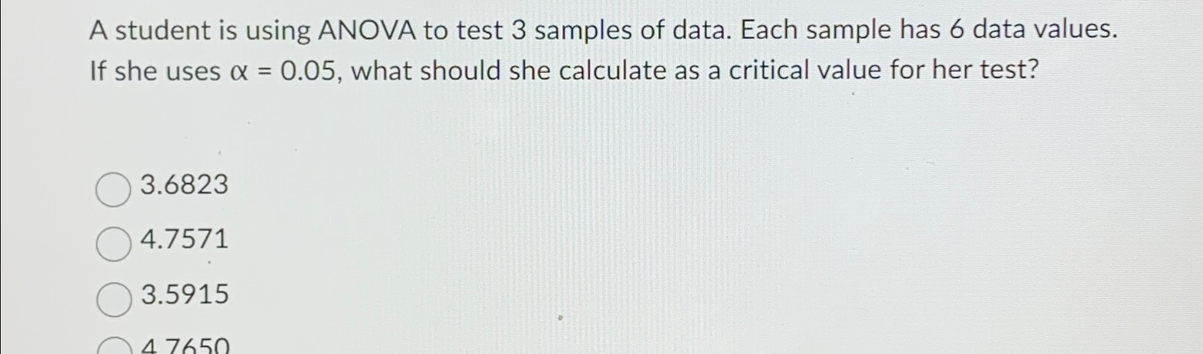 Solved A student is using ANOVA to test 3 ﻿samples of data. | Chegg.com