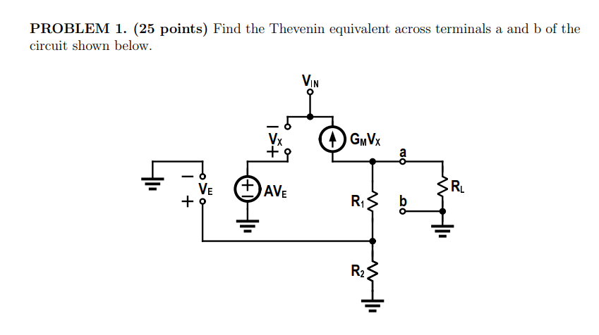 Solved PROBLEM 1. (25 ﻿points) ﻿Find the Thevenin equivalent | Chegg.com