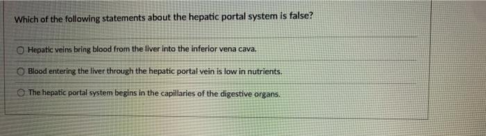Solved Which of the following statements about the hepatic | Chegg.com