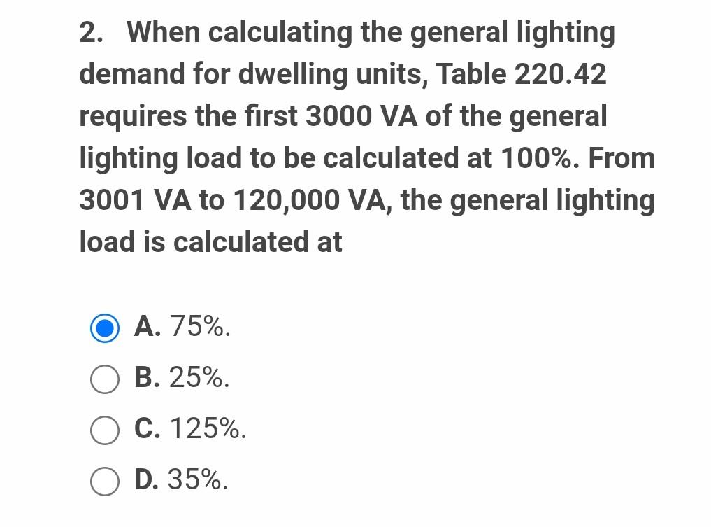 Solved 2. When calculating the general lighting demand for