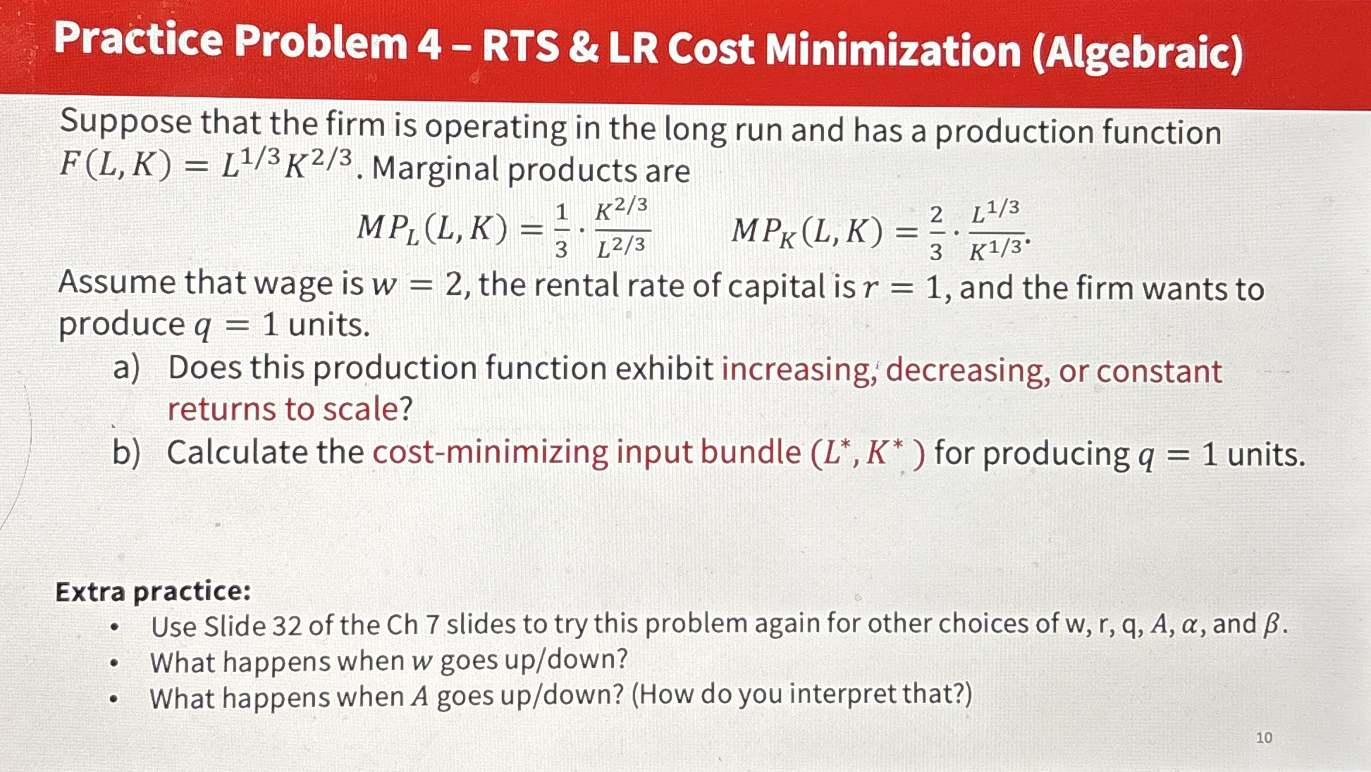 Solved Practice Problem 4 - ﻿RTS & LR Cost Minimization | Chegg.com