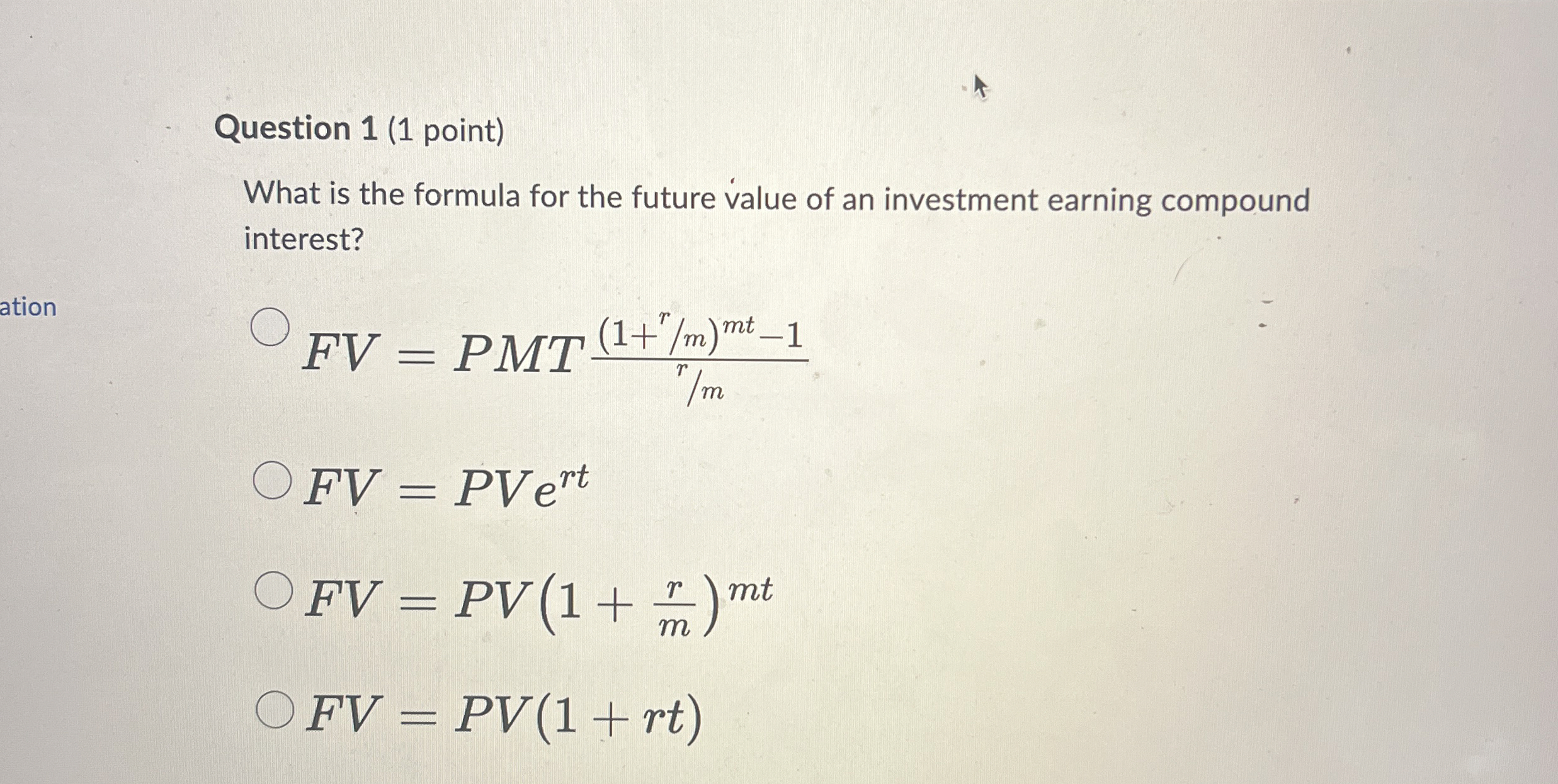 Solved Question 1 (1 ﻿point)What is the formula for the | Chegg.com