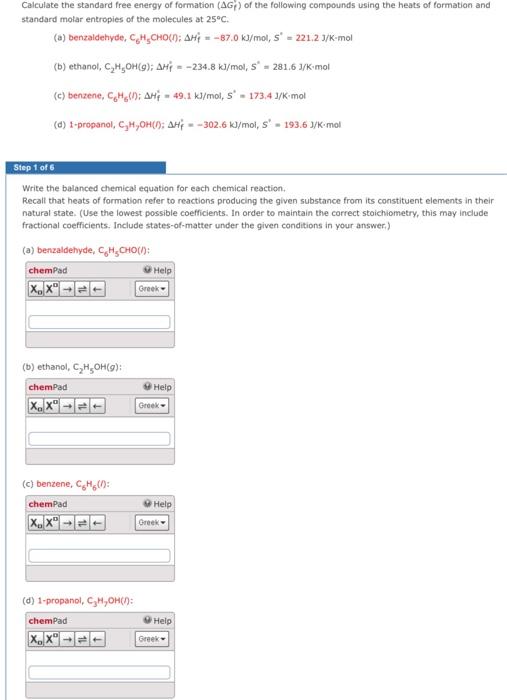 Solved Calculate The Standard Free Energy Of Formation (ΔGf) | Chegg.com