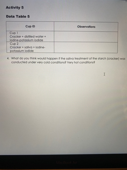 Solved Data Activity 1 Starch Test List the foods you
