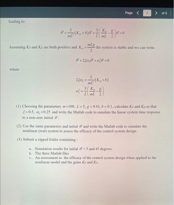 Consider the model for a 2D single link robot arm | Chegg.com