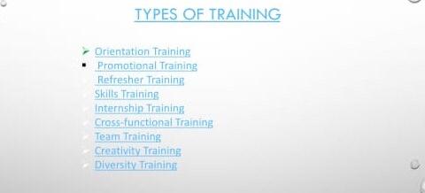 Solved TYPES OF TRAINING Orientation Training Promotional | Chegg.com