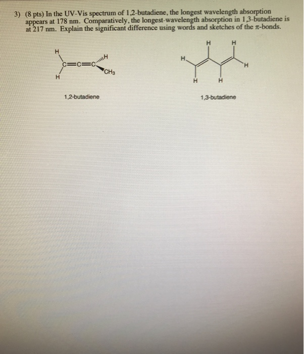 Solved 3) (8 pts) In the UV-Vis spectrum of 1,2-butadiene, | Chegg.com