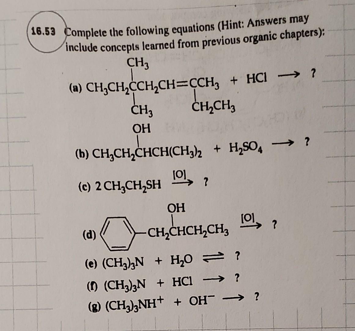 Solved 16.53 Complete the following equations (Hint: Answers | Chegg.com