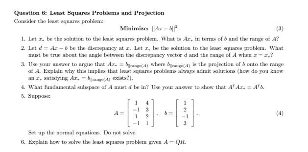 Solved Question 6: Least Squares Problems and Projection | Chegg.com