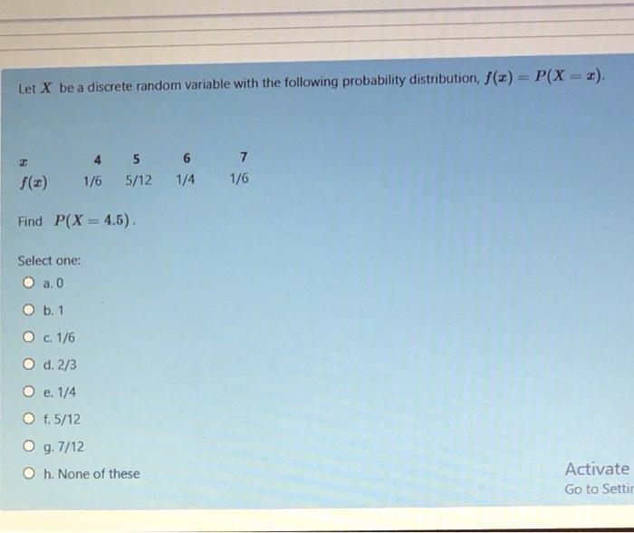 Solved Let X be a discrete random variable with the | Chegg.com