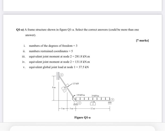 Solved Q1-a) A frame structure shown in figure Q1-a. Select | Chegg.com