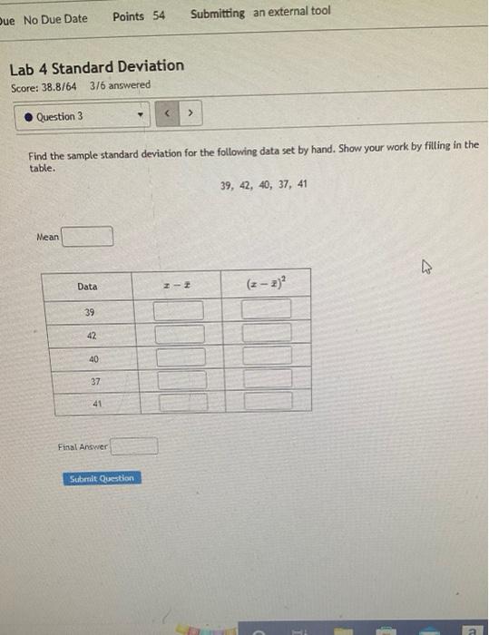 Solved Find the sample standard deviation for the following | Chegg.com