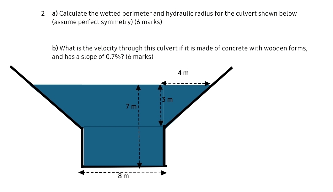 Solved 2 ﻿a) ﻿Calculate the wetted perimeter and hydraulic | Chegg.com