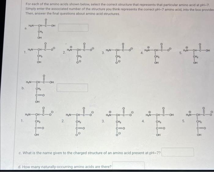 Solved For each of the amino acids shown below, select the | Chegg.com