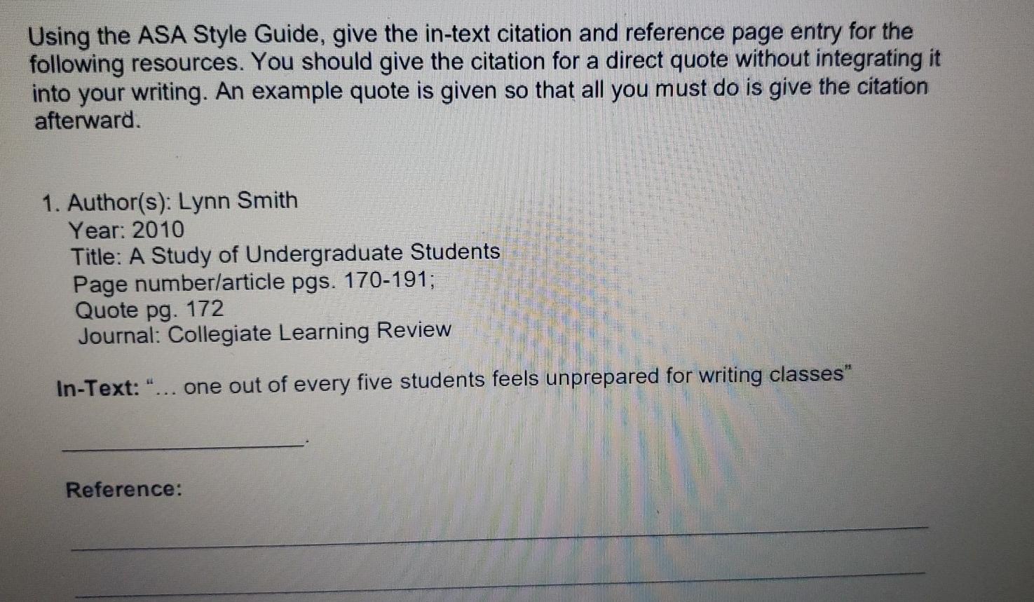 Asa deals format citation