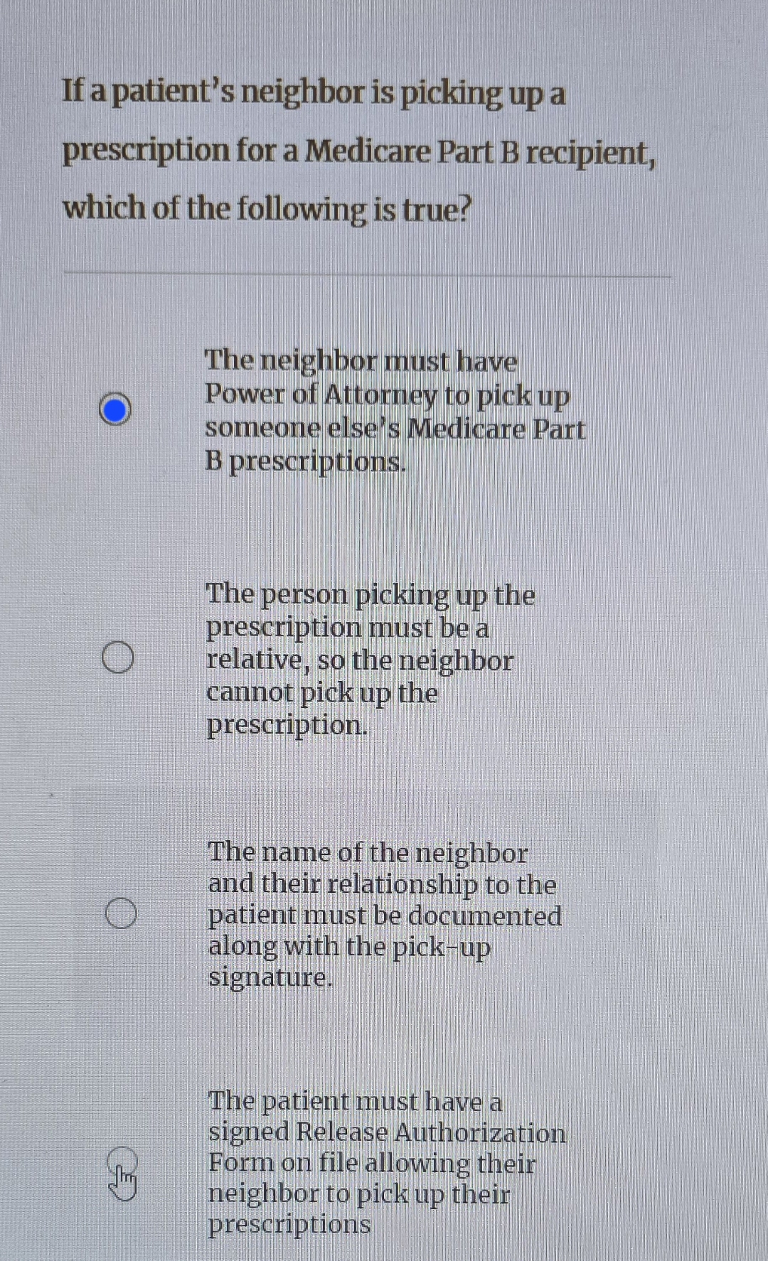 If a patient's neighbor is picking up a prescription | Chegg.com