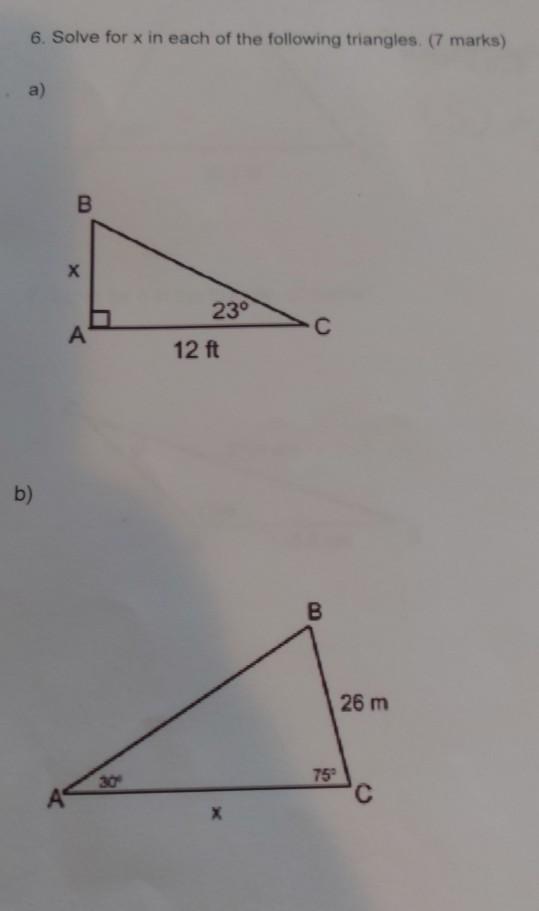 Solved 6. Solve for x in each of the following triangles (7 | Chegg.com