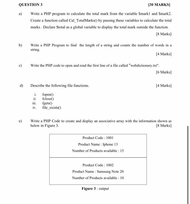 Solved QUESTION 3 [30 MARKS a) Write a PHP program to | Chegg.com