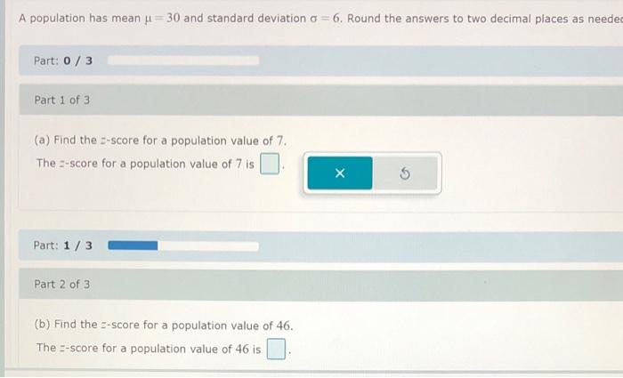 Solved A population has mean u=30 and standard deviation | Chegg.com
