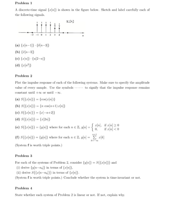 Solved Problem 1 A Discrete Time Signal T N Is Shown I Chegg Com