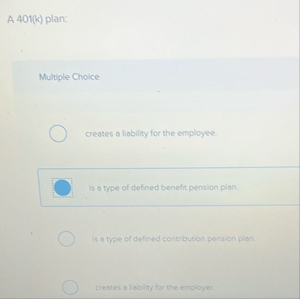 Solved A 401(k) ﻿plan:Multiple Choicecreates a bibility for | Chegg.com