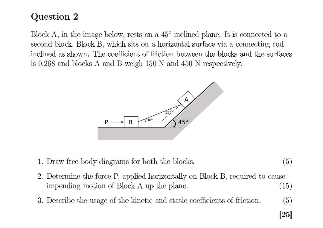 Solved Question 2 Block A, in the image below, rests on a | Chegg.com