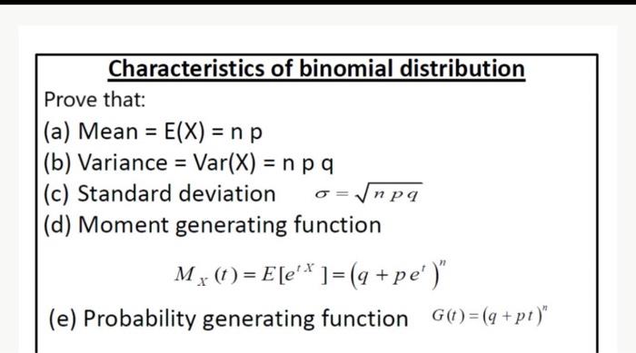 Solved Characteristics Of Binomial Distribution Prove Tha Chegg Com