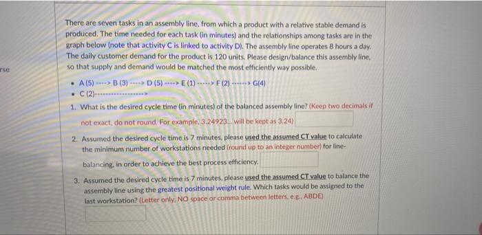 Solved rse There are seven tasks in an assembly line, from | Chegg.com