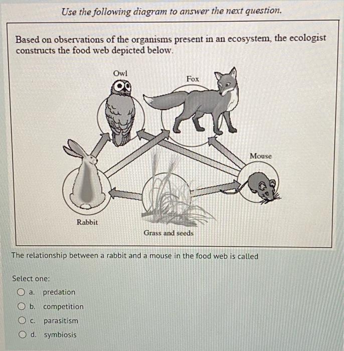 Use the following diagram to answer the next question.
Based on observations of the organisms present in an ecosystem, the ec