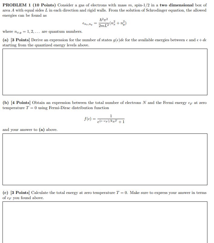Solved PROBLEM 1 (10 ﻿Points) ﻿Consider a gas of electrons | Chegg.com